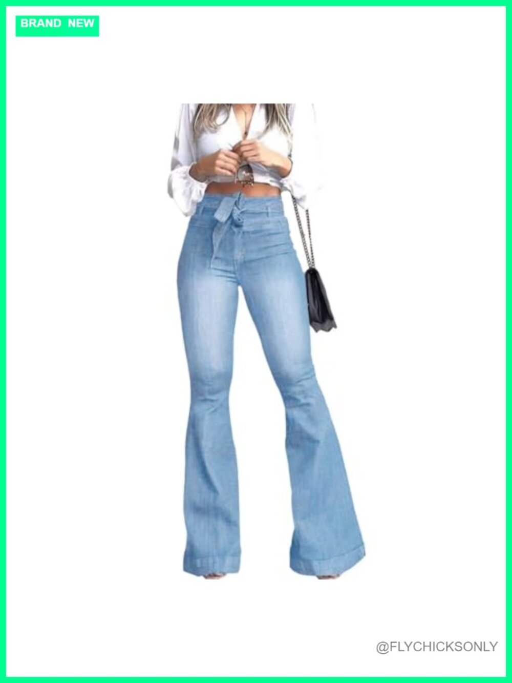 High Waisted Bell Bottom Flare Jeans Stretch Denim Wide Leg Pants